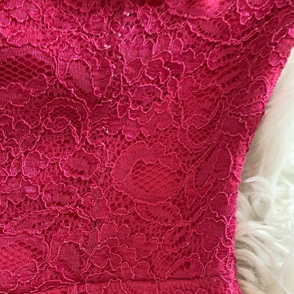 Forever 21 deep pink fitted crewneck peplum Lacy blouse top shirt cap sleeves S - Picture 4 of 17
